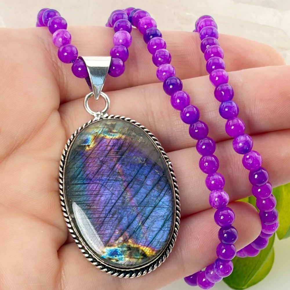 Purple Labradorite Pendant Boho Vintage Southwest Sterling Silver 925 Overlay